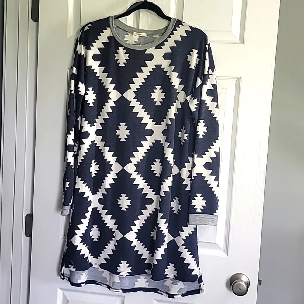 Navy & White Aztec Dress - Picture 1 of 6